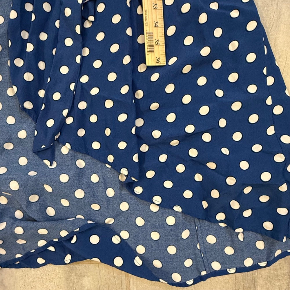 Boden Polka Dot Wrap Midi Dress Women 2R Blue Excellent Short Sleeve V-Neck - Picture 8 of 8